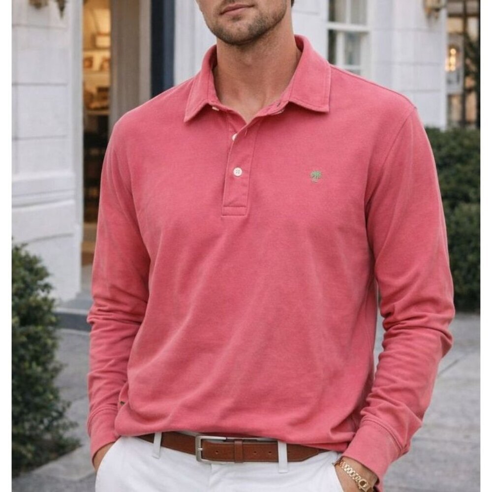 Lilly Pulitzer Pink Men's Long Sleeve Pima Cotton Collared Polo Size L
